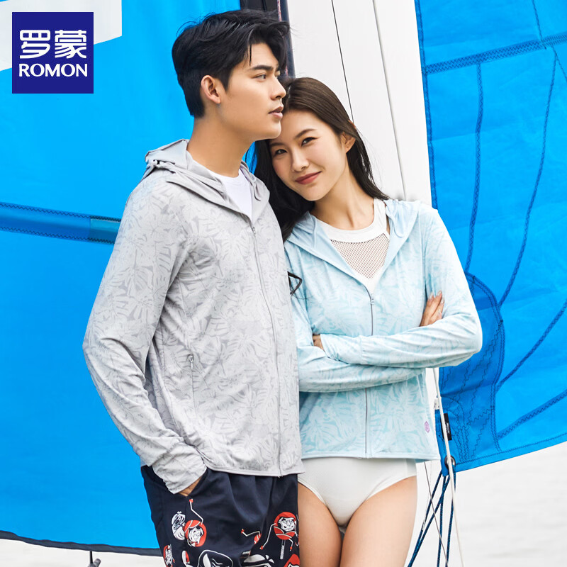 罗蒙（ROMON）情侣防晒衣男女款夏季新款外套透气连帽皮肤衣户外钓鱼防晒服 枫叶灰-男款 4XL