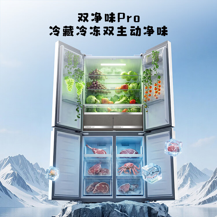 TCL方墩墩601升T9N十字对开双开四开门大容量双系统双净味零嵌新一级冰箱 家用电冰箱双开门 以旧换新 R601T9N-UQS【价保618】