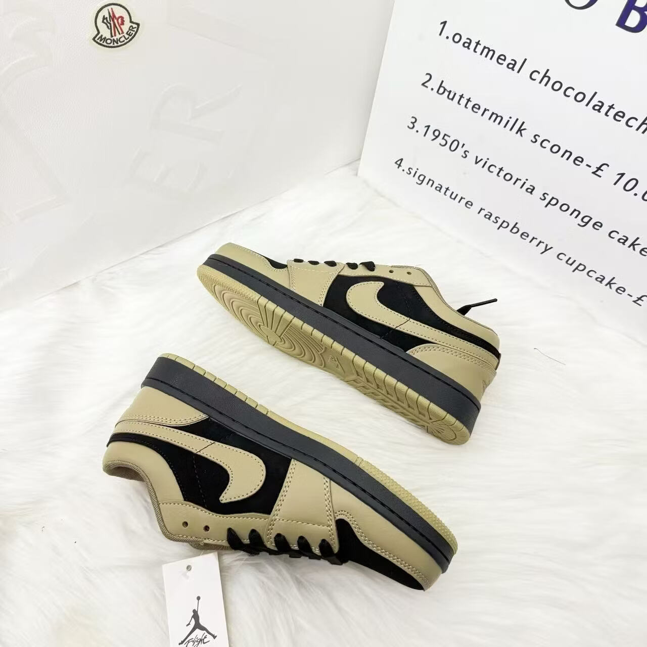 AJNIKER爆款棕黑复古AJ1低帮休闲男女板鞋定制耐磨篮球鞋运动潮流百搭鞋 aj棕黑色实物图所见即所得 44 鞋底摩擦吱吱响