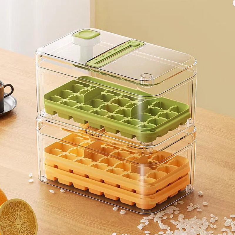 按压冰格模具制冰神器带盖食品级自制冰盒家用冰箱储存盒 奶白-单层28格1秒出冰送冰铲