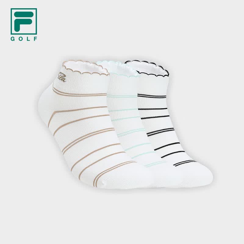 FILA 斐乐官方女新款低腰袜套装高尔夫运动袜舒适袜子条纹袜3双装 组合色-99 XS
