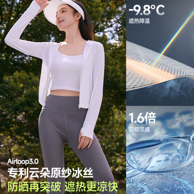 猫人UPF100+收腰防晒衣女夏季防紫外线运动修身防晒服遮阳短外套 幻影黑 UPF50+【原纱收腰防晒衣】 L 推荐100斤-120斤