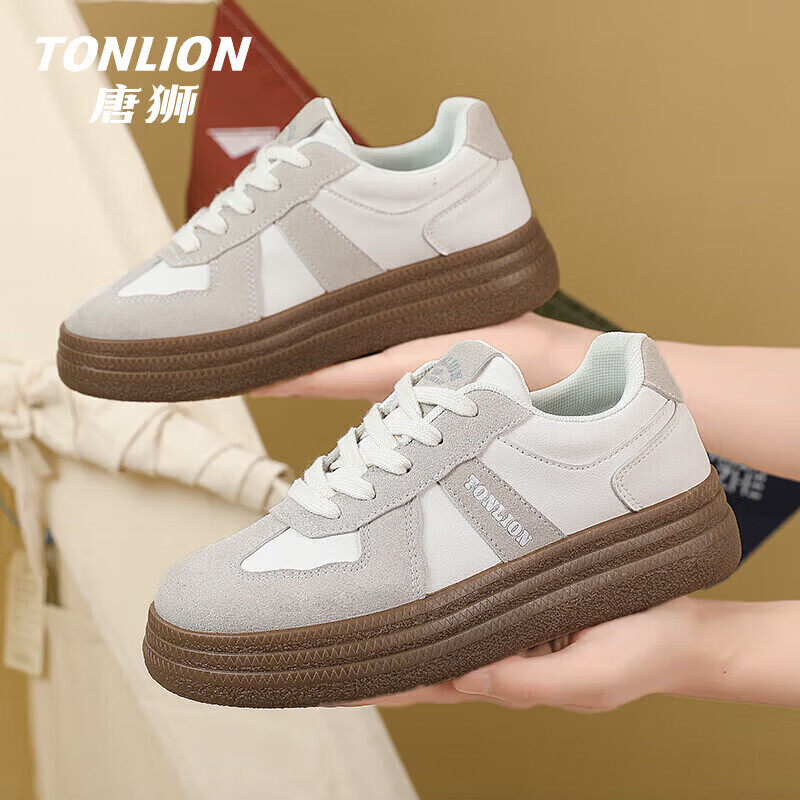 唐狮（TonLion）鞋子女2026春夏季潮流个性板鞋女软底舒适时尚女鞋耐休闲鞋 白灰TS20234175 35