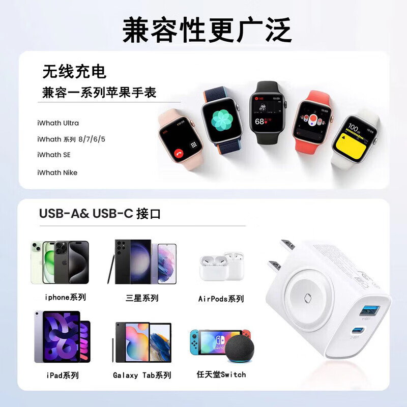 奢贝图【官方认证】苹果手表充电器磁吸快充头三合一iWatch充电器适用AppleWatchS11/10/9/8/7/SE/ultra 22W快充+5W苹果手表官方专用磁吸位 苹果手表全系通用丨热销榜NO.1