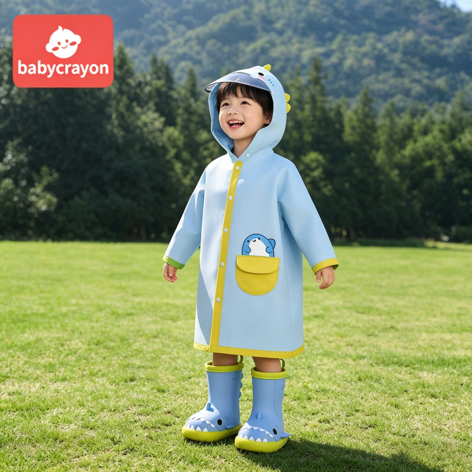 倍可安卡通小萌鲨儿童雨衣男童女童宝宝全身防水幼儿园小学生专用雨披 小钙蓝【雨衣  EVA材质】 S【适合身高约90-100cm】