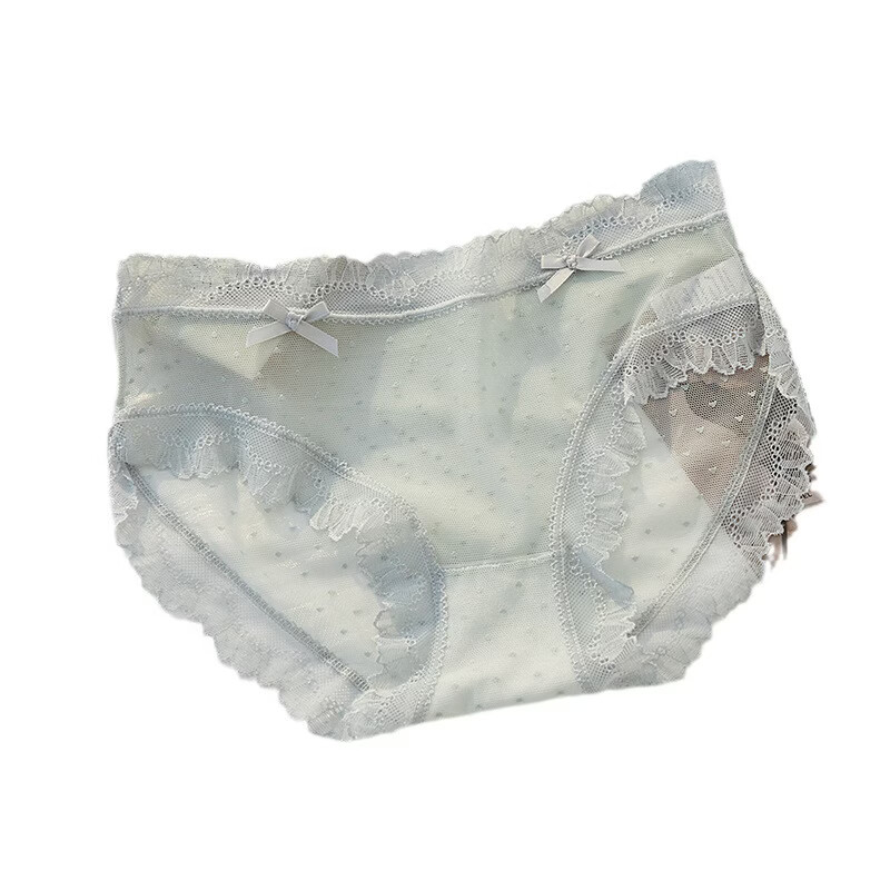 有只绵5条日系少女冰丝内裤夏季新款轻薄无感中腰可爱蕾丝纯棉裆三角裤 混色5条 L 90-110斤