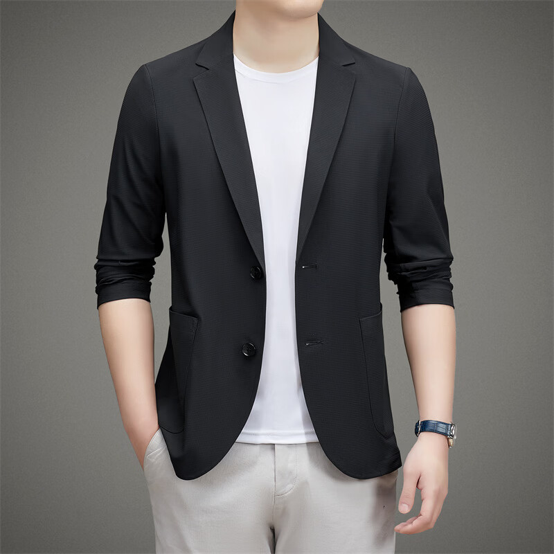 2026夏季薄款男士西服外套商务休闲上衣西装外套男 黑色 2XL 【建议体重160-180斤左右】