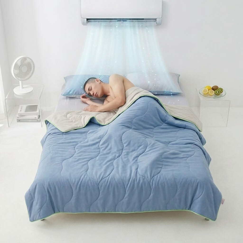 月夜星雨凉感瓜瓜背夏凉被空调被双人超薄男女专用可机洗家用清爽冰丝被 蓝色 200cm*230cm 夏被