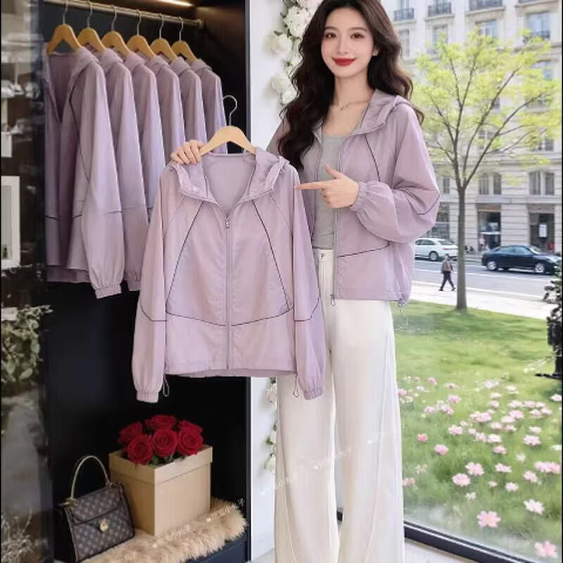 【爆款轻奢】2026小众设计感薄款防晒衣外套女温柔风甜美防晒上衣 浅紫 2XL 【建议130-145斤】