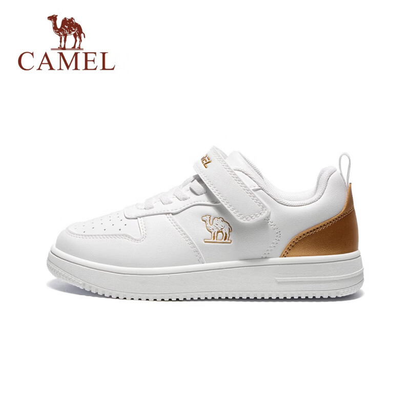 骆驼（CAMEL）儿童运动鞋小白鞋上学透气耐磨休闲鞋跑步鞋童鞋中大童男女童 白/金 35