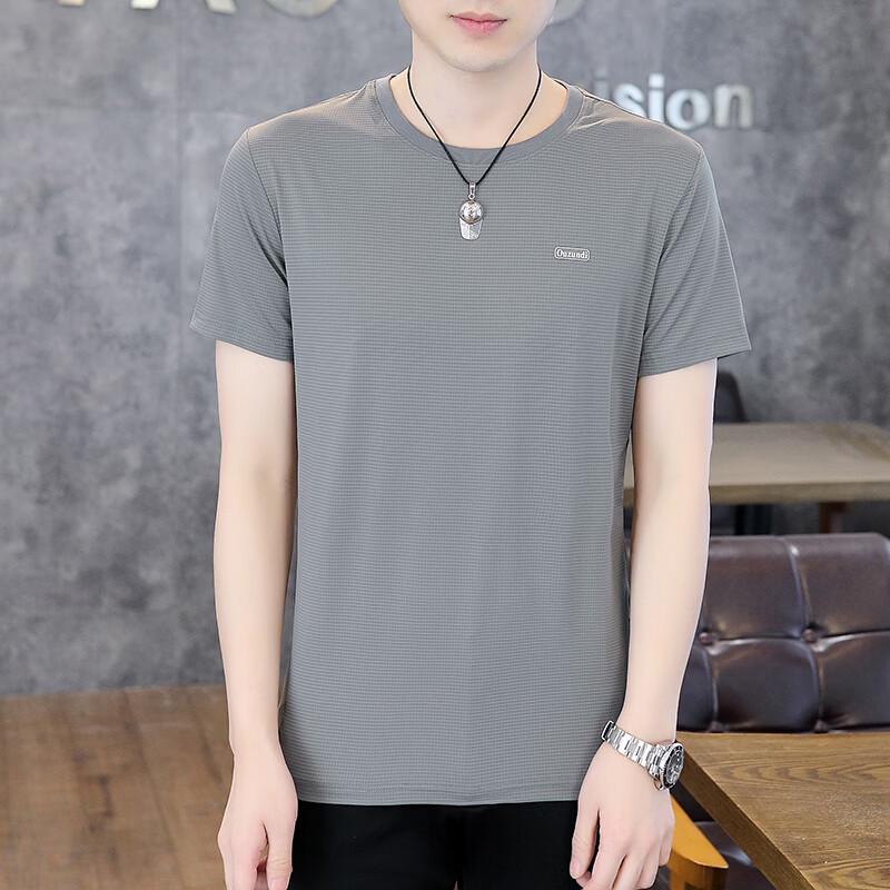 轩程短袖t恤男2026夏季薄款潮流圆领冰丝T恤男青年休闲百搭半袖上衣 白色 5XL (195) 170斤-195斤