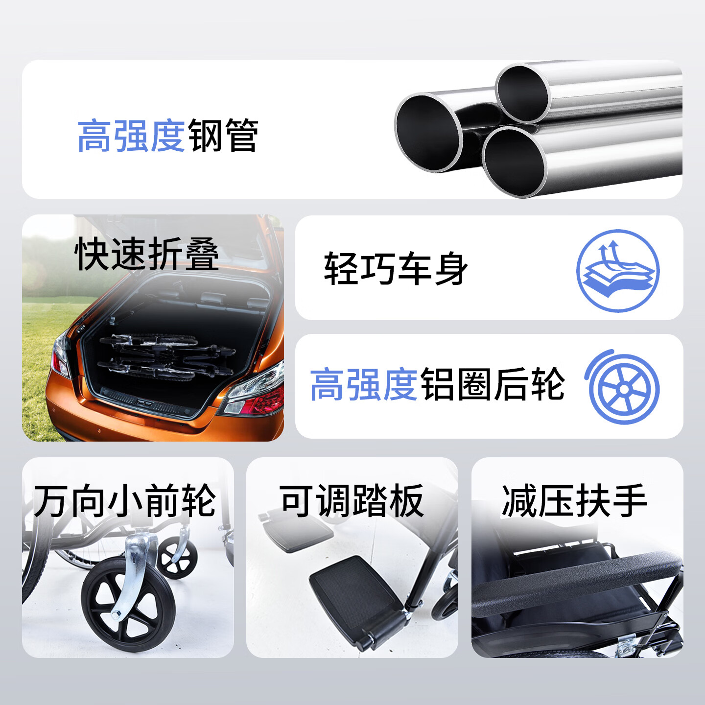 筱明老人轮椅折叠轻便家用可折叠四轮手动免充气便携医用辅助代步 【升级加固】24寸钢丝辐条轮实心胎