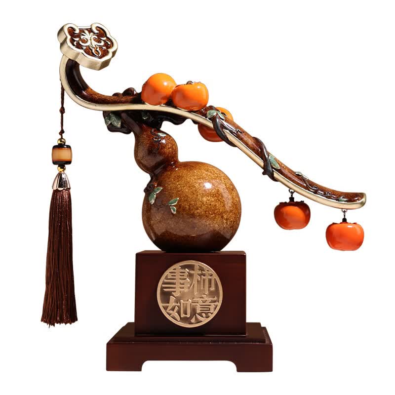创意新中式如意摆件乔迁年会礼物家居客厅酒柜电视柜装饰品 柿柿如意摆件桔色