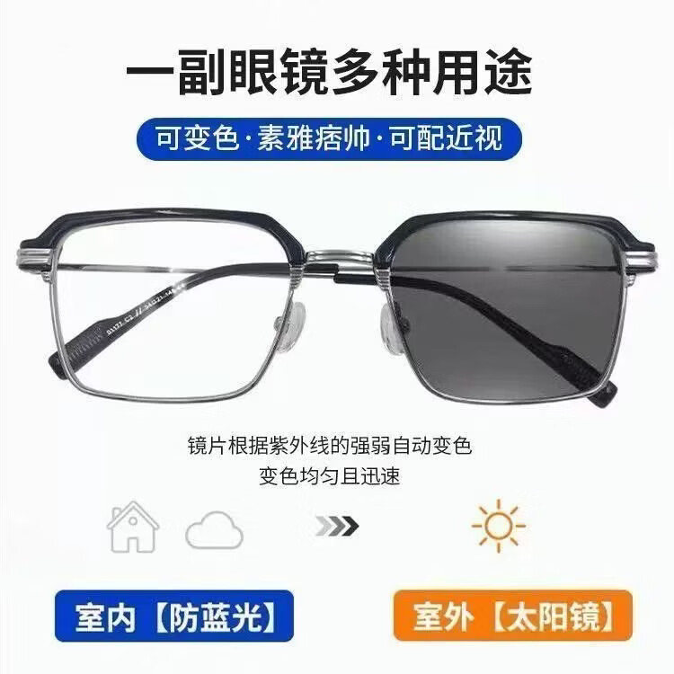 卡捷思痞帅理工男半框变色近视眼镜防蓝光可配护目眼睛架斯文败类女潮流 痞帅黑银框【变灰色】 【0度】平光镜+镜盒镜布