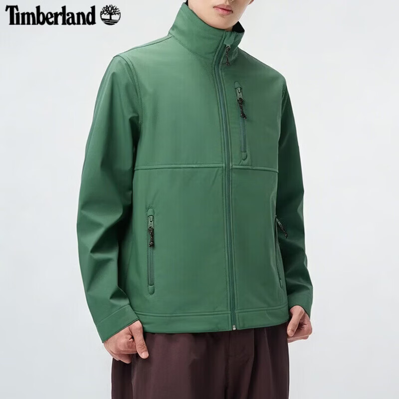 Timberland添柏岚外套男春秋款户外运动冲锋上衣防风加绒保暖软壳夹克 墨绿色/修身 L 180