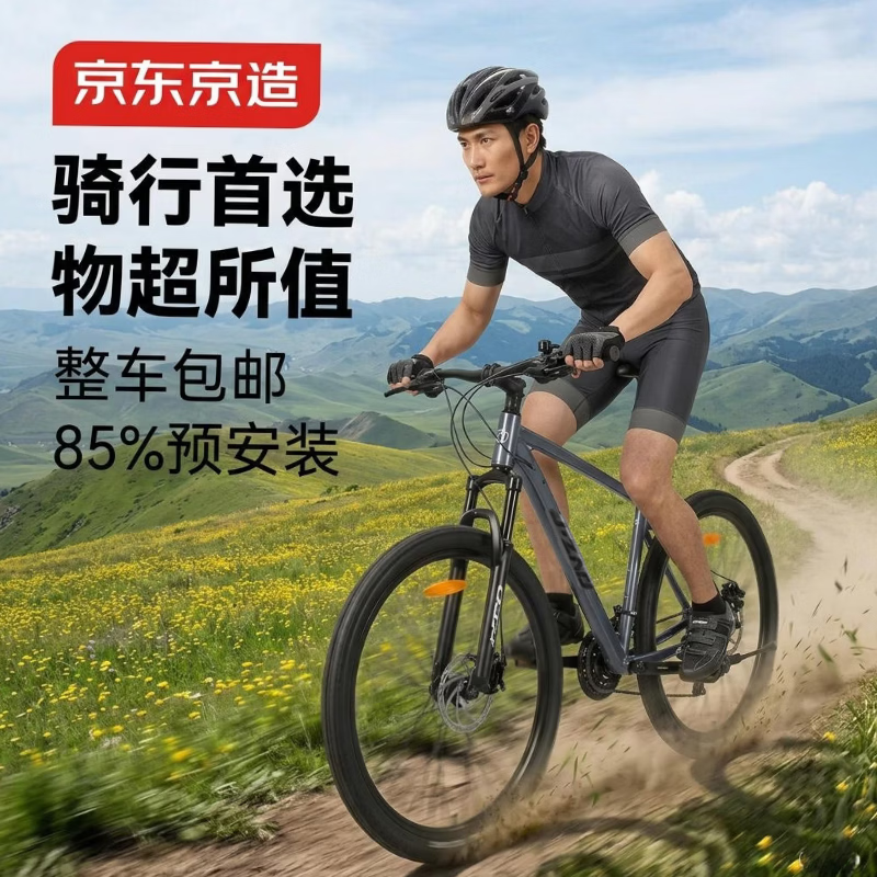京东京造 XC350山地自行车铝合金禧玛诺21速油压碟刹成年人学生17寸太空灰