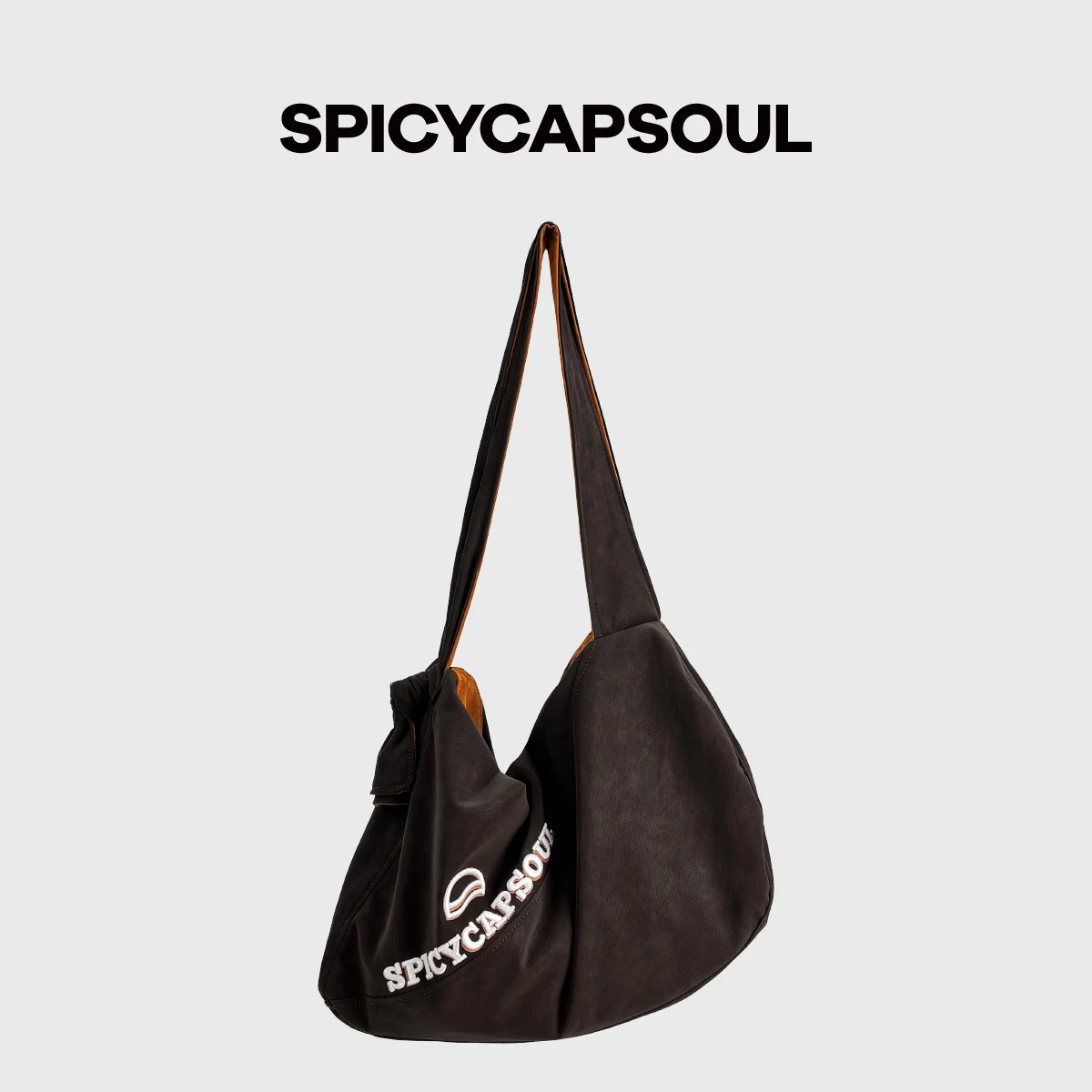 SPICYCAPSOUL【揪揪托特】池金物蛋白PU配绒布拼色绑结小众单肩斜挎托特包 【揪揪托特】乌木棕