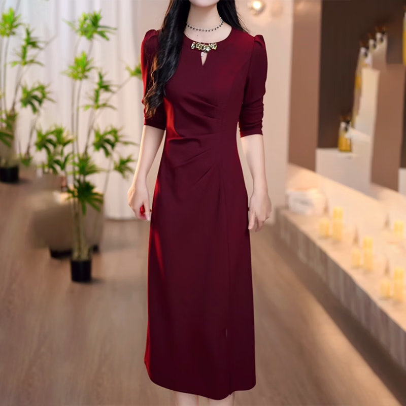 香影芬长袖高档流行爆款连衣裙女2026年春秋新款喜婆婆妈妈婚宴礼服裙子 图片色 2XL (建议121-130斤)