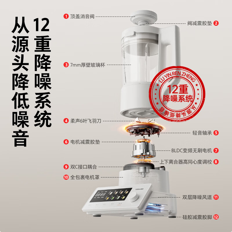 东芝(TOSHIBA)破壁机五好豆浆机小白露榨汁机料理机辅食自清洗家用静音轻低音降噪自动大容量多功能五谷杂粮变频 小白露破壁机