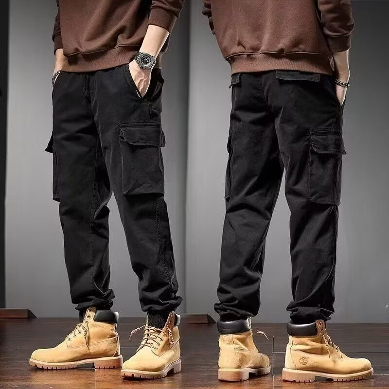 蝴蝶曼2026水洗做旧牛仔裤男秋季宽松复古工装裤直筒休闲裤潮 黑色 3XL