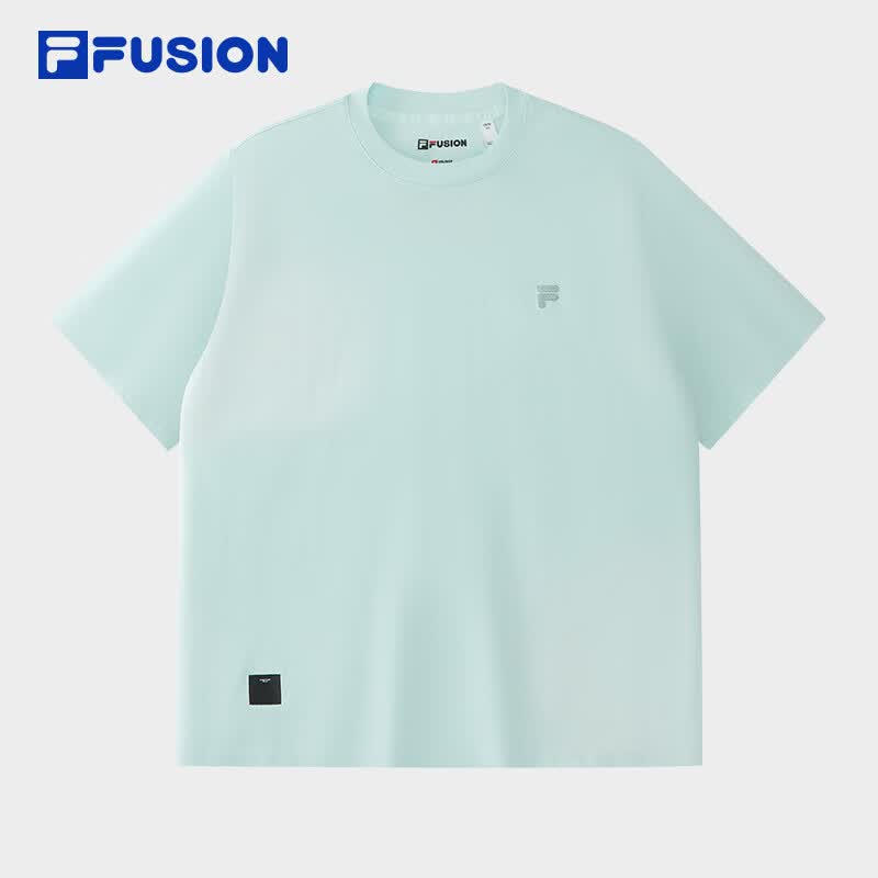 FILA FUSION斐乐潮牌男子针织短袖衫2026夏季新款宽松上衣纯棉T恤 薄荷水绿-TQ L 175/96A/L
