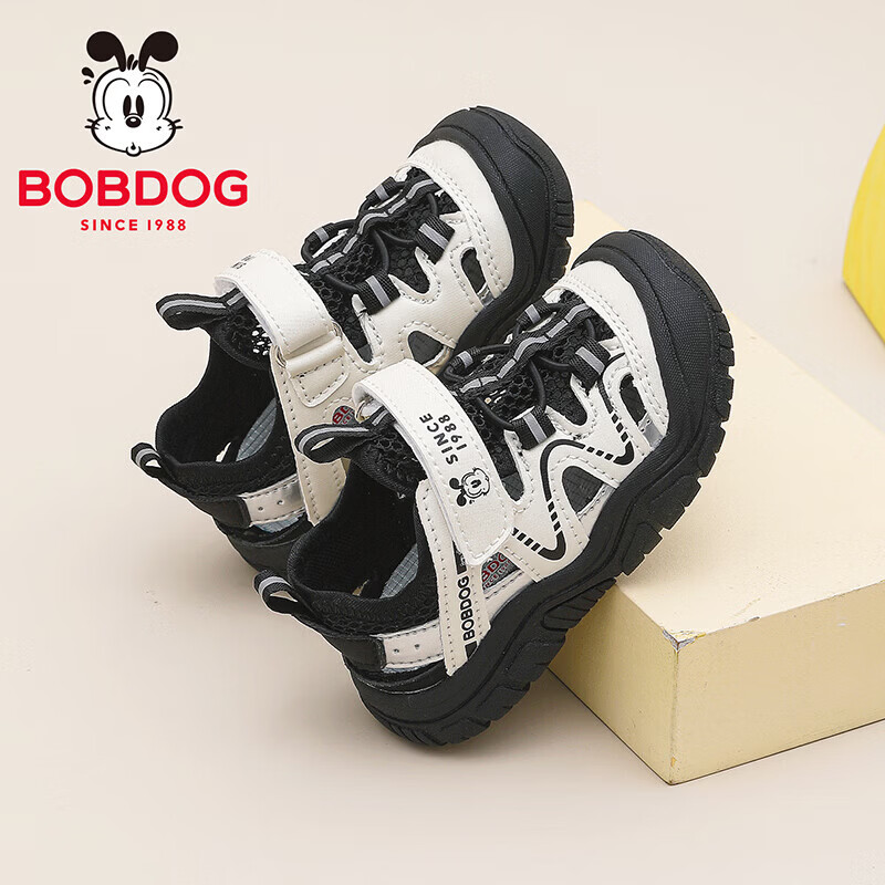巴布豆（BOBDOG）童鞋男童夏季透气框子鞋2026女宝小童学步鞋低帮儿童运动凉鞋 黑/米 25 适合脚长15.0cm 京东折扣/优惠券