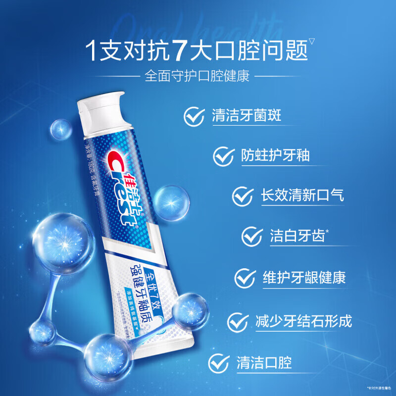 佳洁士（CREST）牙膏全优7效男女家庭实惠装口气清新含氟牙膏 深层清 强健牙釉质1g+对抗牙菌斑40g
