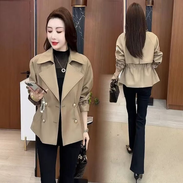 短款风衣外套女春秋2026今年流行新款小个子收腰显瘦时尚休闲上衣 卡其色 XL 105-120斤