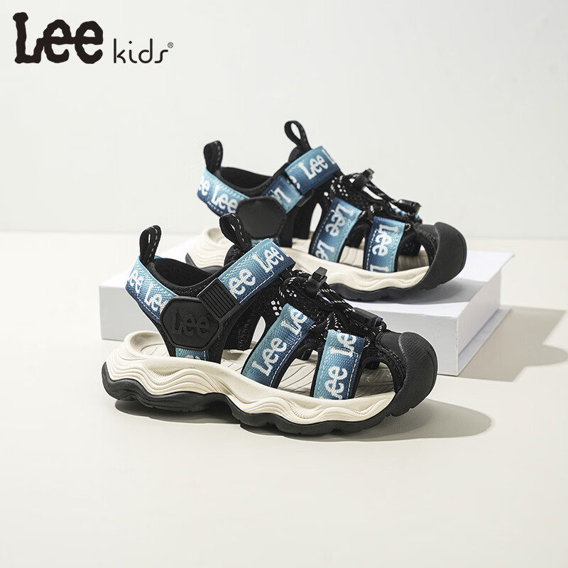Lee童鞋夏季新款儿童包头涉水凉鞋女童百搭防滑沙滩鞋男大童 黑蓝 36 【建议脚长225mm】
