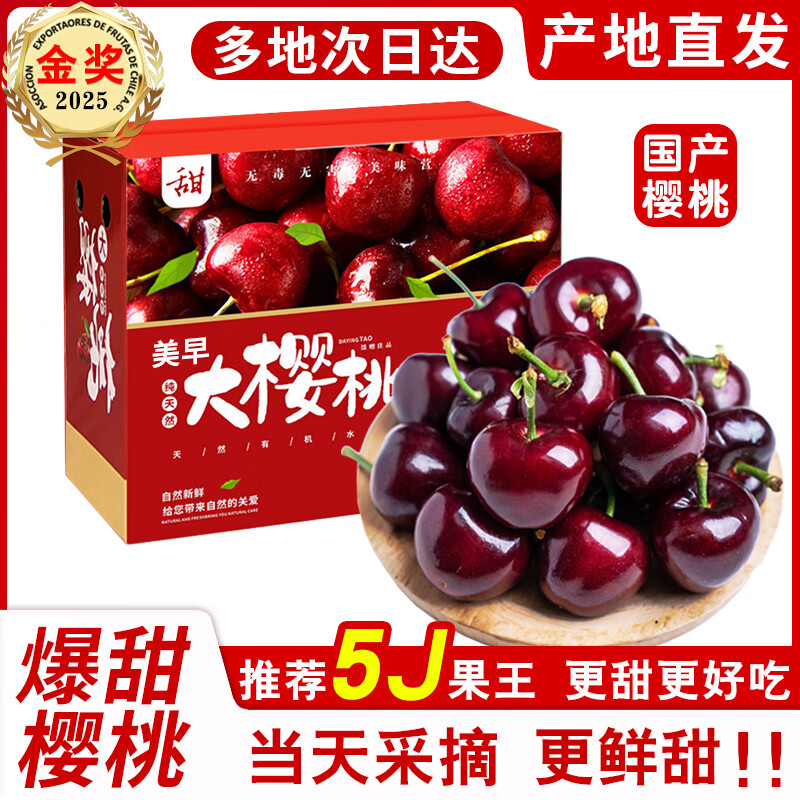 JDBMO大连美早大樱桃国产车厘子【顺丰/京东-多地次日达】当季新鲜水果 2斤(净重) 实惠装 巨无霸3j 单果30-32mm