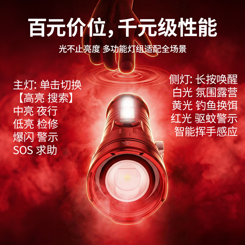 天火 天火苍龙强光手电筒远射变焦长续航户外夜钓露营灯充电家用应急 黑苍龙升级9000毫安丨挥手感应丨可燃火