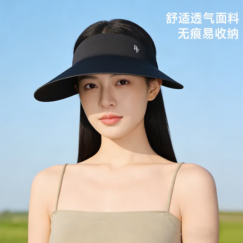 霞湖世家防晒帽女夏季遮阳蛋卷帽空顶无痕太阳帽子户外运动可折叠大帽檐 深灰色