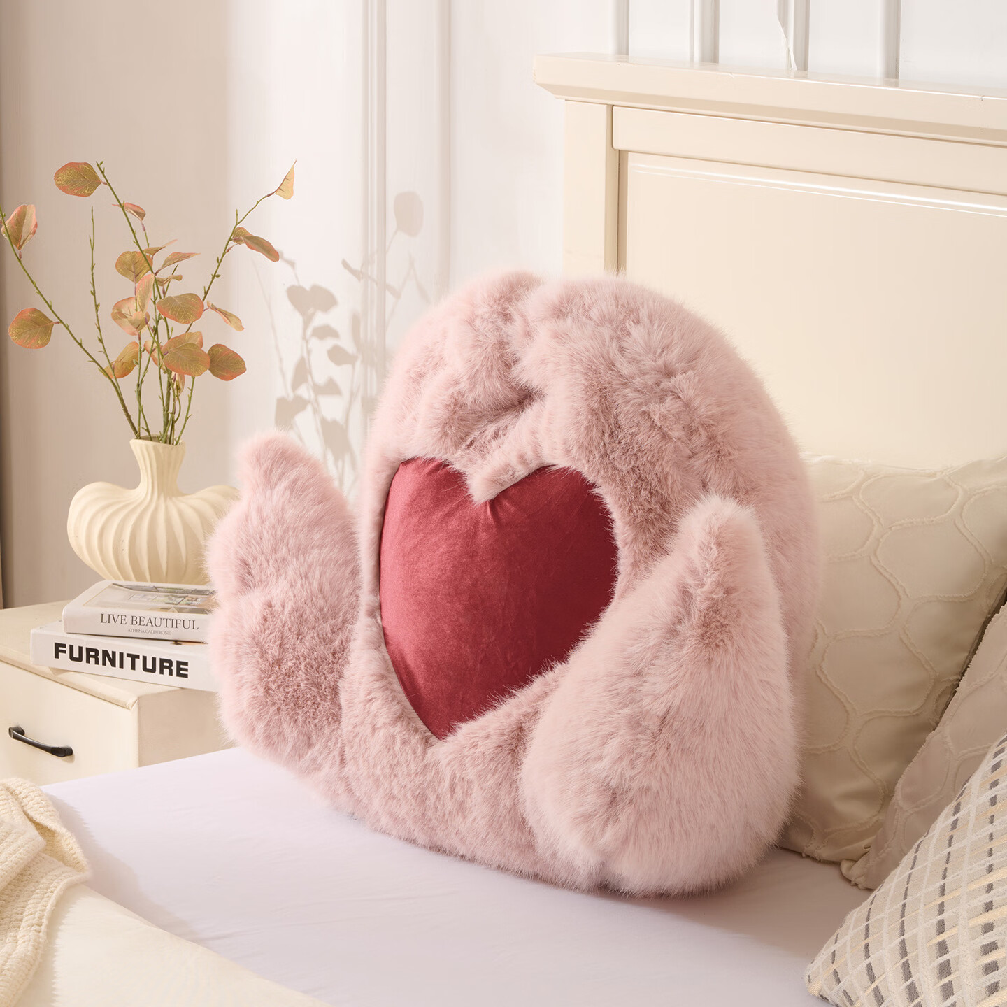 考拉吉苏天使爱心床头靠枕护腰靠背垫 床上软包靠垫 居家办公游戏小憩腰靠 黄色 34cm*41cm*16cm 含枕芯 小