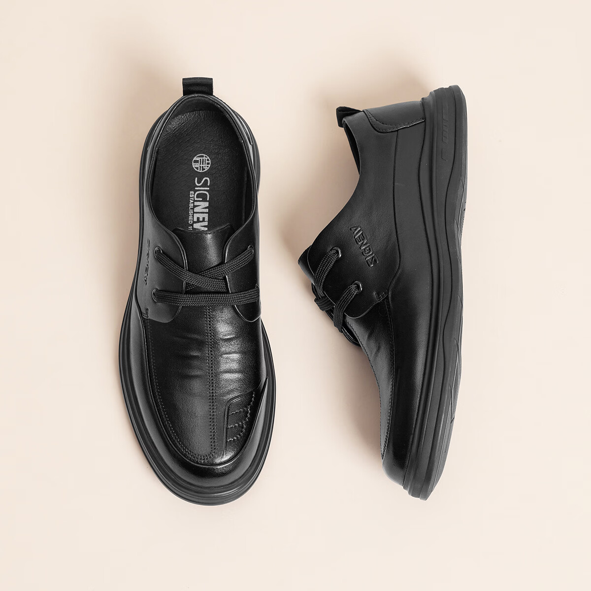 信诺（SiGNEW）信诺真皮舒适男鞋春秋新款英伦风商务休闲皮鞋软底爸爸鞋男士 单层 黑色 47