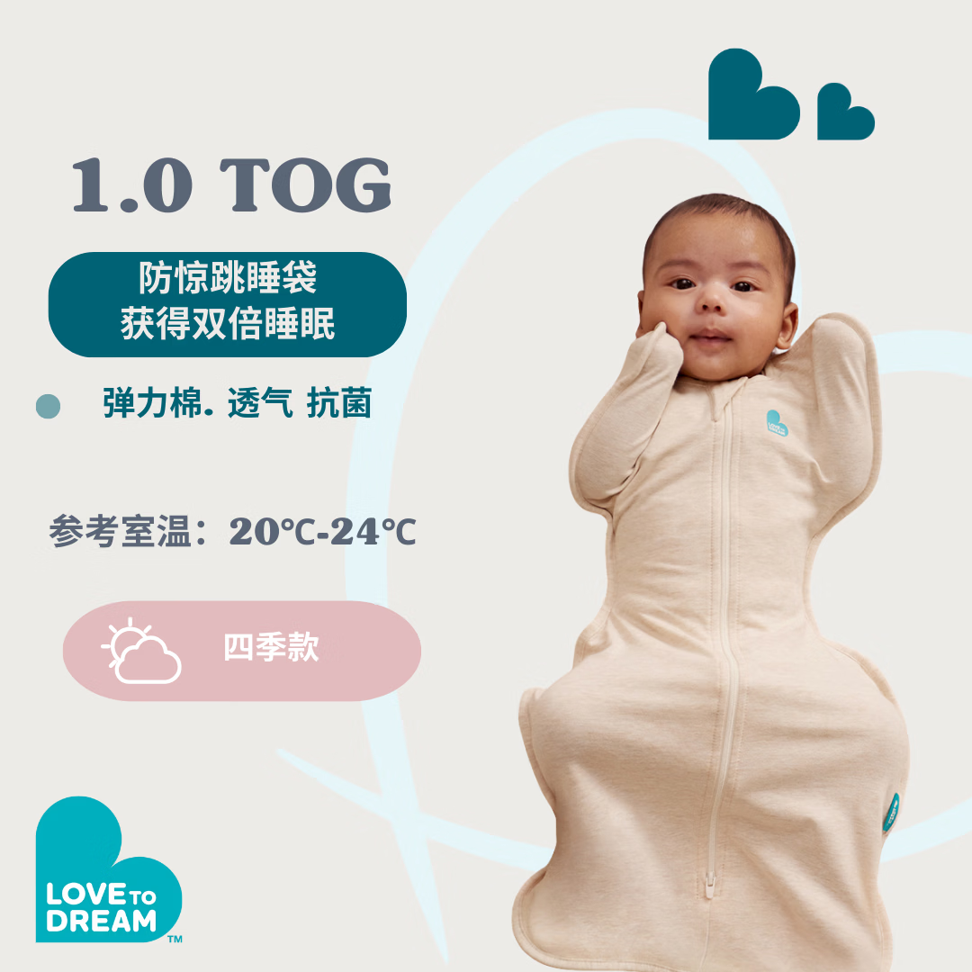 LOVE TO dream防惊跳睡袋新生儿婴儿四季通用襁褓式睡袋儿童投降式防踢被 经典款灰色（1.0tog四季通用） M码：8-15斤（约3-6个月） 京东折扣/优惠券
