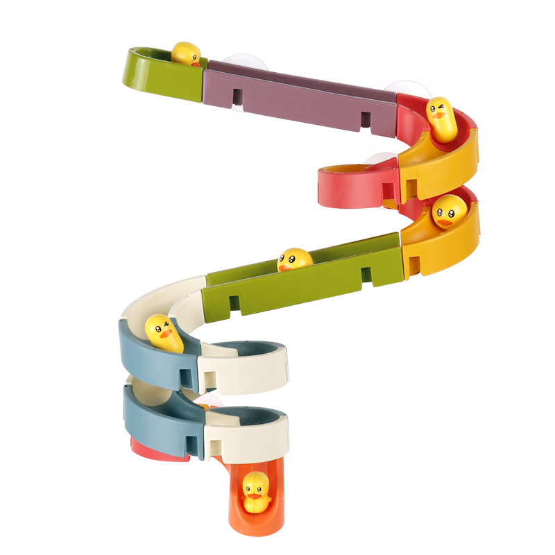 蒂米妮儿童滚珠球轨道滑滑乐大颗粒拼装积木墙洗澡戏水宝宝玩具小孩 小黄鸭轨道滑滑乐 酷游鸭+