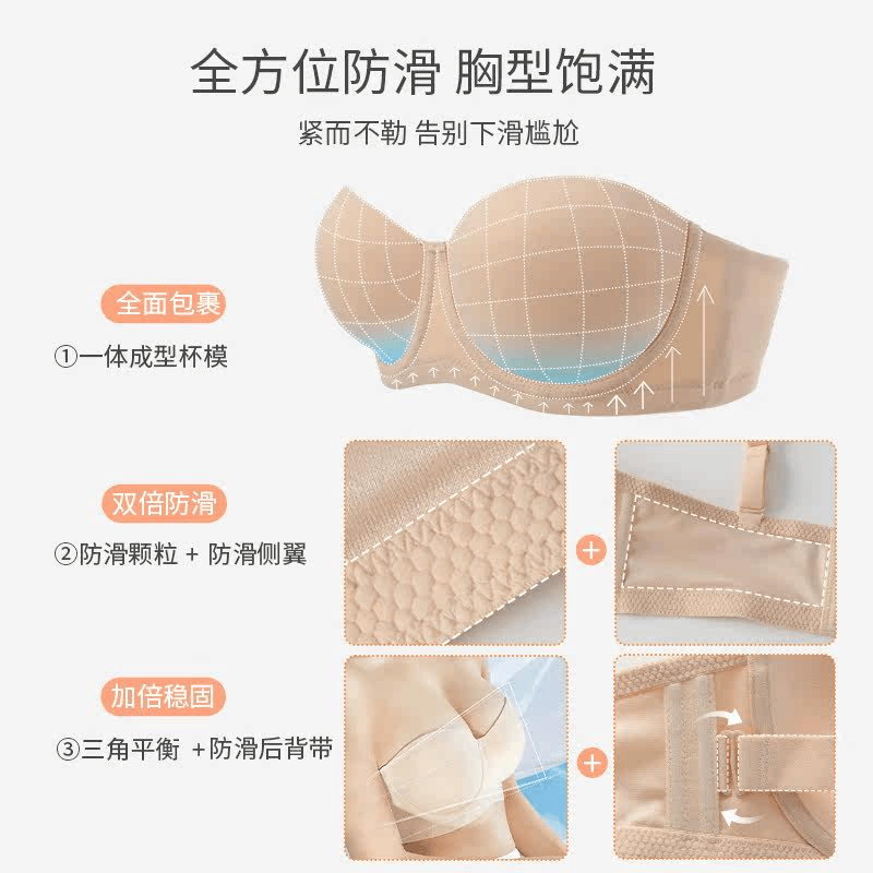 糖粒蹦迪无肩带内衣女大码无痕薄款防滑聚拢防下垂抹胸婚纱文胸罩夏季 自然肤色 85C