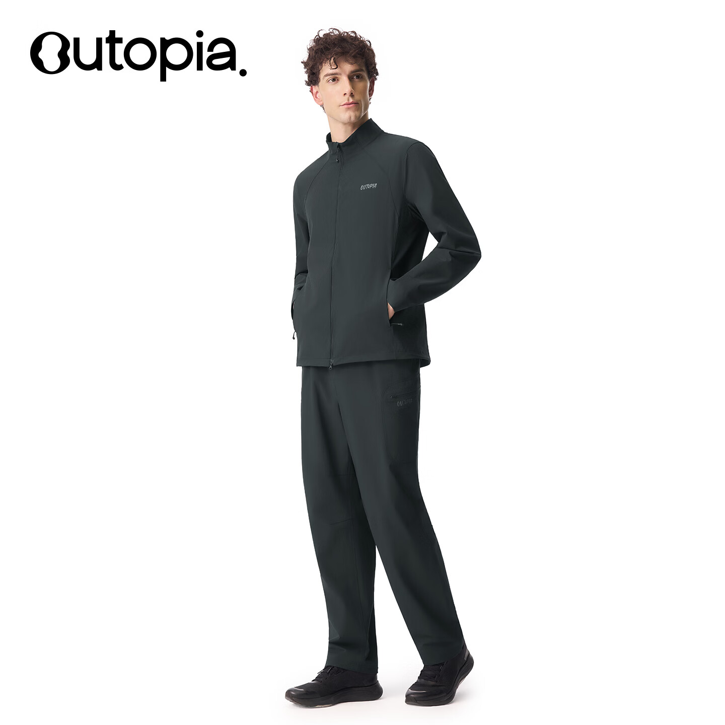 OUTOPIA Trekker含美利奴羊毛户外轻薄防风耐磨徒步休闲软壳夹克长裤 外套-深邃黑（男款） L
