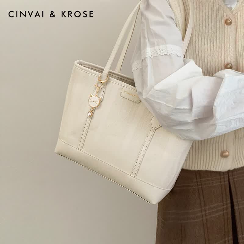 CinvaiKrose小c&amp;k包包女包大容量通勤包包女士2026新款托特包单肩腋下包 米白White