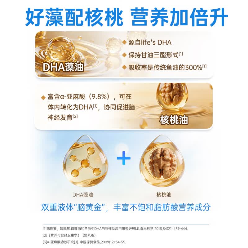 芙莱特成人学生dha藻油核桃油软胶囊学生dha辅助改善记忆力补大脑