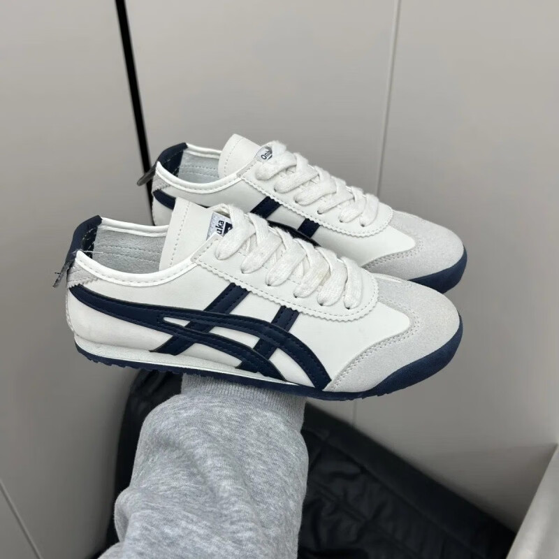 春夏鬼冢虎高颜值潮流百搭校园休闲鞋皮面男女帆布鞋情侣透气运动鞋耐磨 米909 44