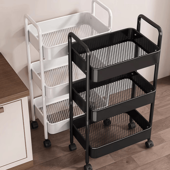 简友探多功能小推车置物架客厅落地全碳钢零食收纳架美容院储物架 碳钢小推车 3层 41*29.5*73cm 白色 1个 京东折扣/优惠券