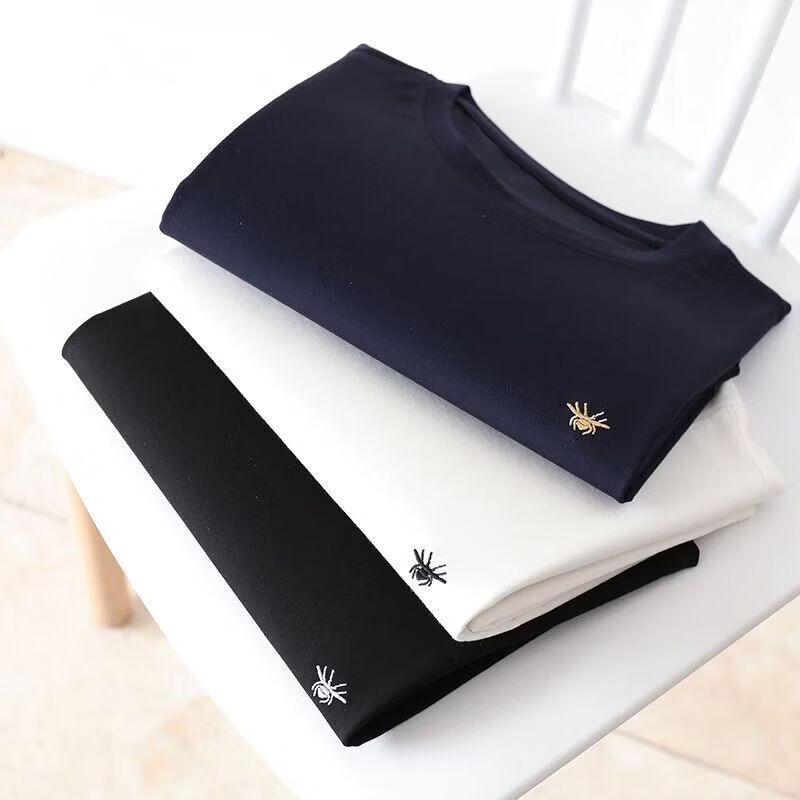 【豪华三件装】夏季男士透气短袖小蜜蜂刺绣轻奢圆领T恤yyd 白色一件+黑色一件+藏青色一件 4XL [建议180-200斤]