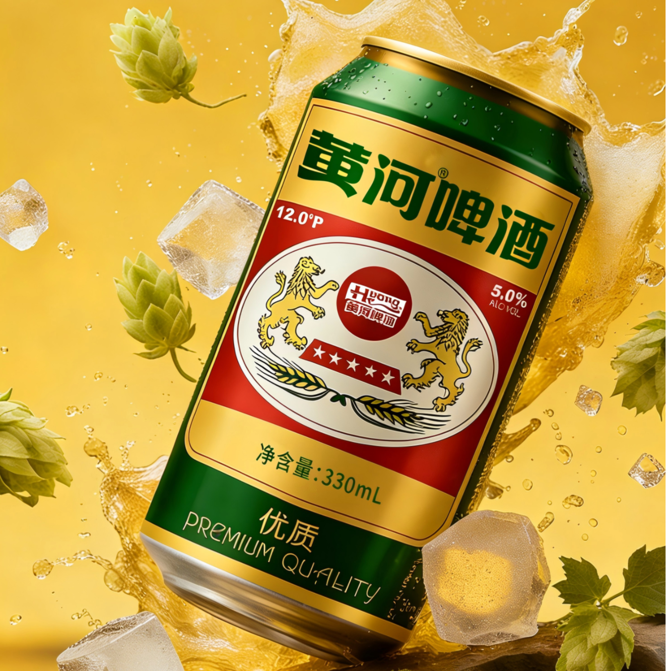 黄河啤酒老黄河啤酒麦汁12°P330ml  ≥5.0%Vol高度数整箱装 27年1月到期 【拍2件送精酿果啤6罐】老黄河330ml12罐
