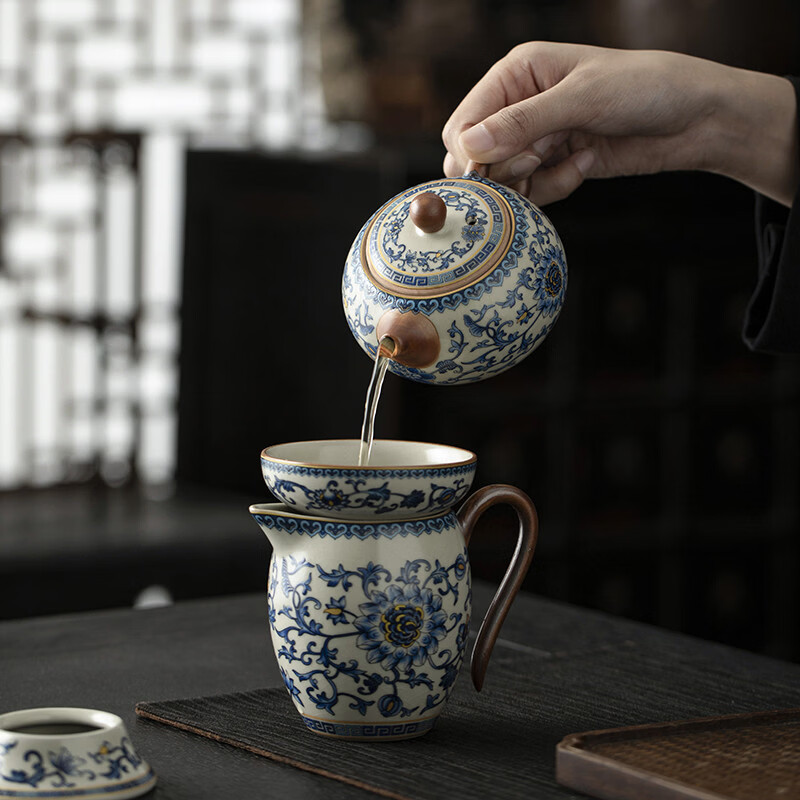 溥畔青花汝窑功夫茶具套装2026新款客厅会客泡茶壶茶杯礼盒装送礼 黄汝汝窑.西施壶10件米白盒
