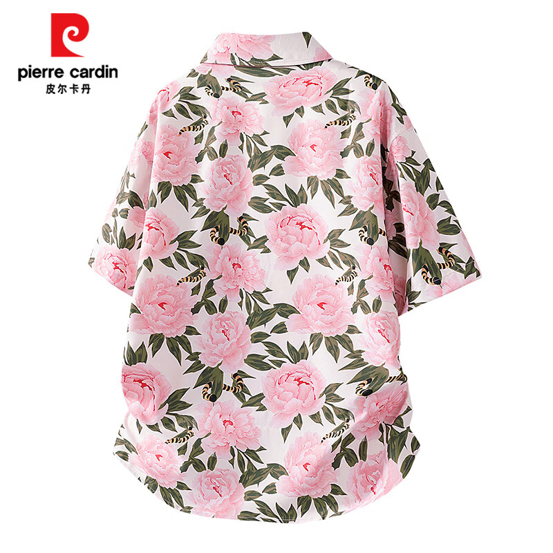 皮尔卡丹（pierre cardin）衬衫男夏威夷短袖T恤男夏装海边沙滩印花宽松休闲度假风短袖衬衣 丹青 XL