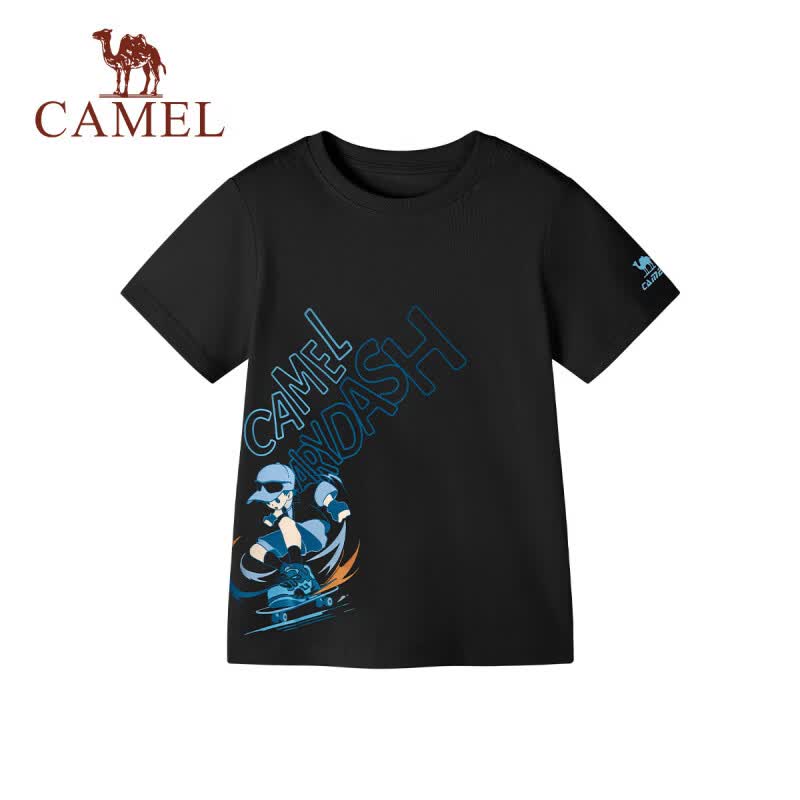 骆驼(CAMEL)儿童速干T恤春夏凉感运动短袖上衣透气男童女童 幻影黑 120