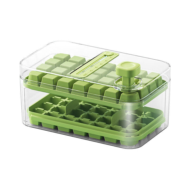 按压冰格模具制冰神器带盖食品级自制冰盒家用冰箱储存盒 奶白-单层28格1秒出冰送冰铲