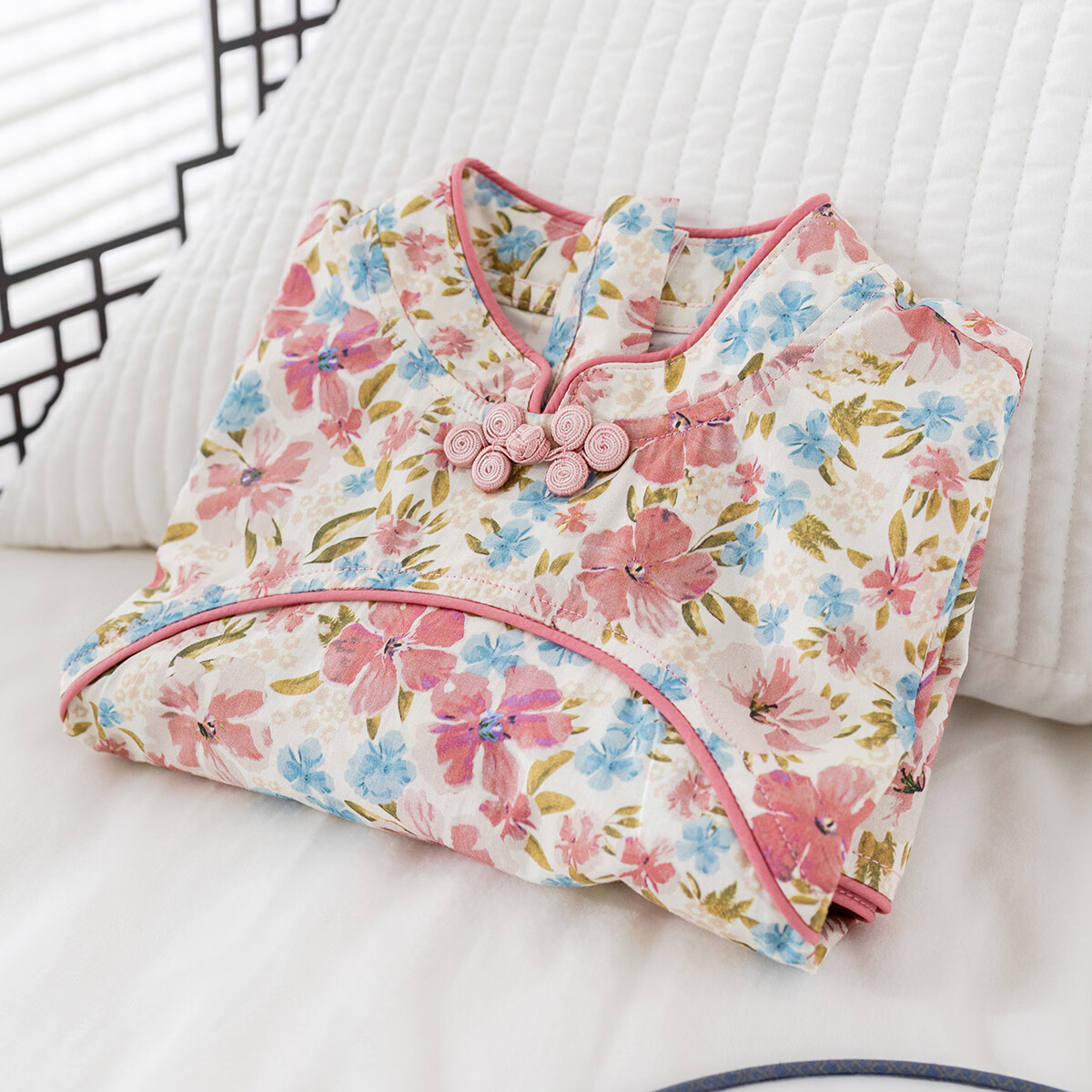 婴尚26夏女童连衣裙儿童中大童新中式旗袍国风汉服中国风唐装连衣裙 藕粉色 YQ242335 140