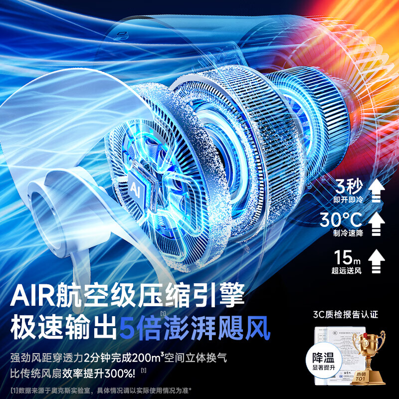 奥克斯（AUX）【直流变频丨全屋冷风环绕】电风扇家用落地扇静音卧室超静音一级能效制冷空气循环扇智能空调扇 【基础机械款】低噪节能省电丨直流变频丨负离净化